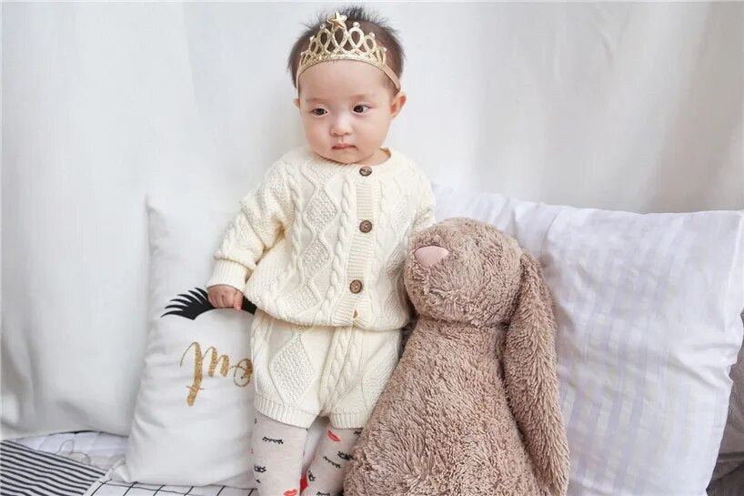 Baby Knit Sweater Cardigan + Shorts Suit