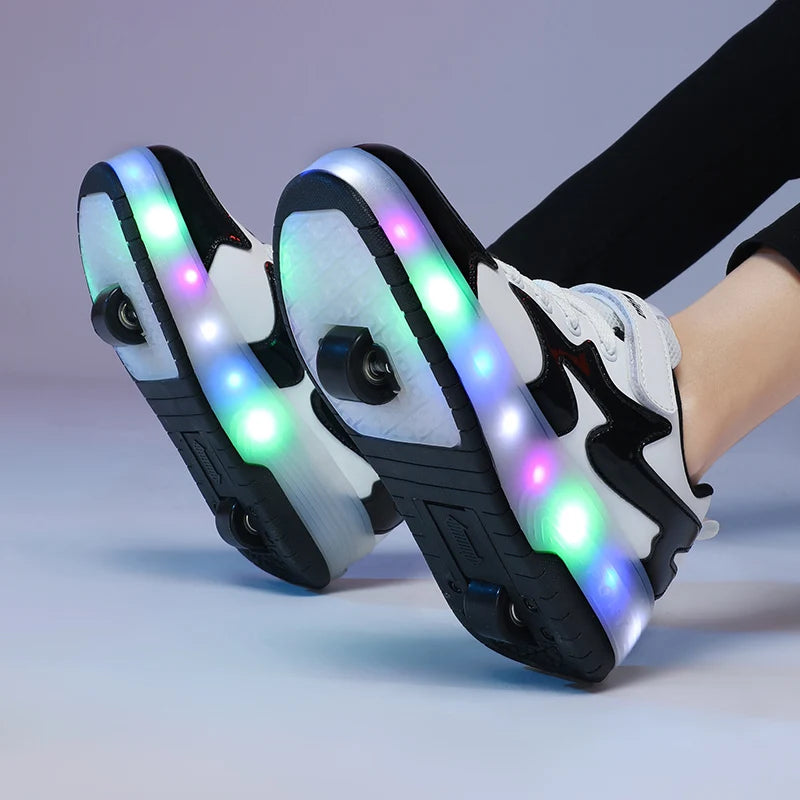 Kids LED USB charging roller shoes
