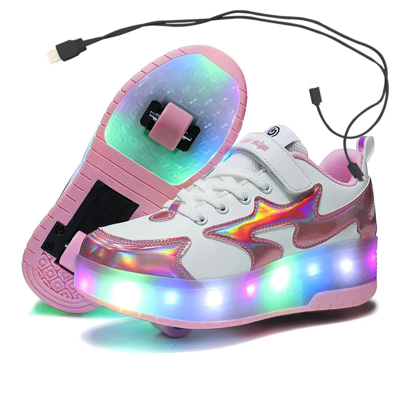 Kids LED USB charging roller shoes