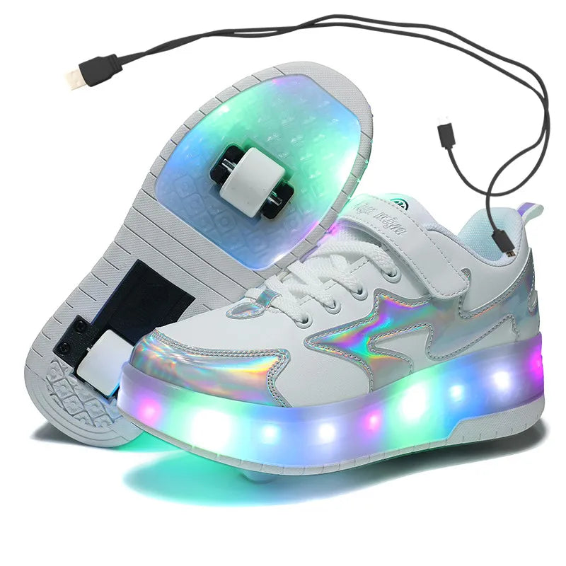 Kids LED USB charging roller shoes