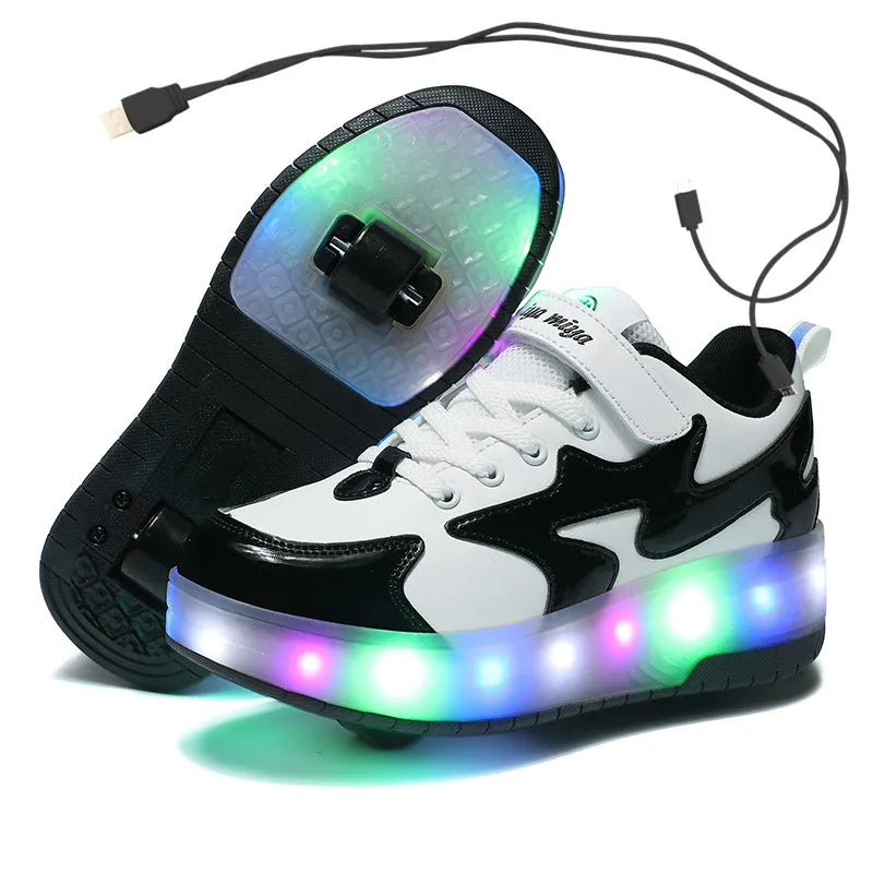 Kids LED USB charging roller shoes