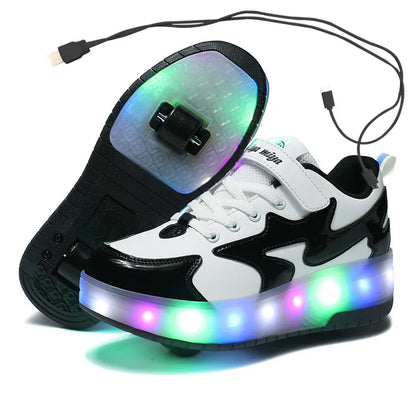 Kids LED USB charging roller shoes